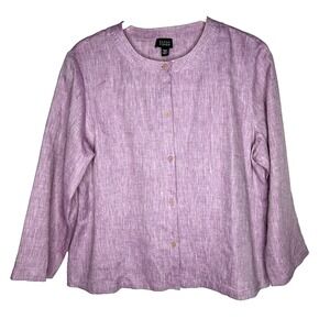 Eileen Fisher 100% Irish Linen Purple Jacket Sz Large Lagenlook‎ Summer Beach